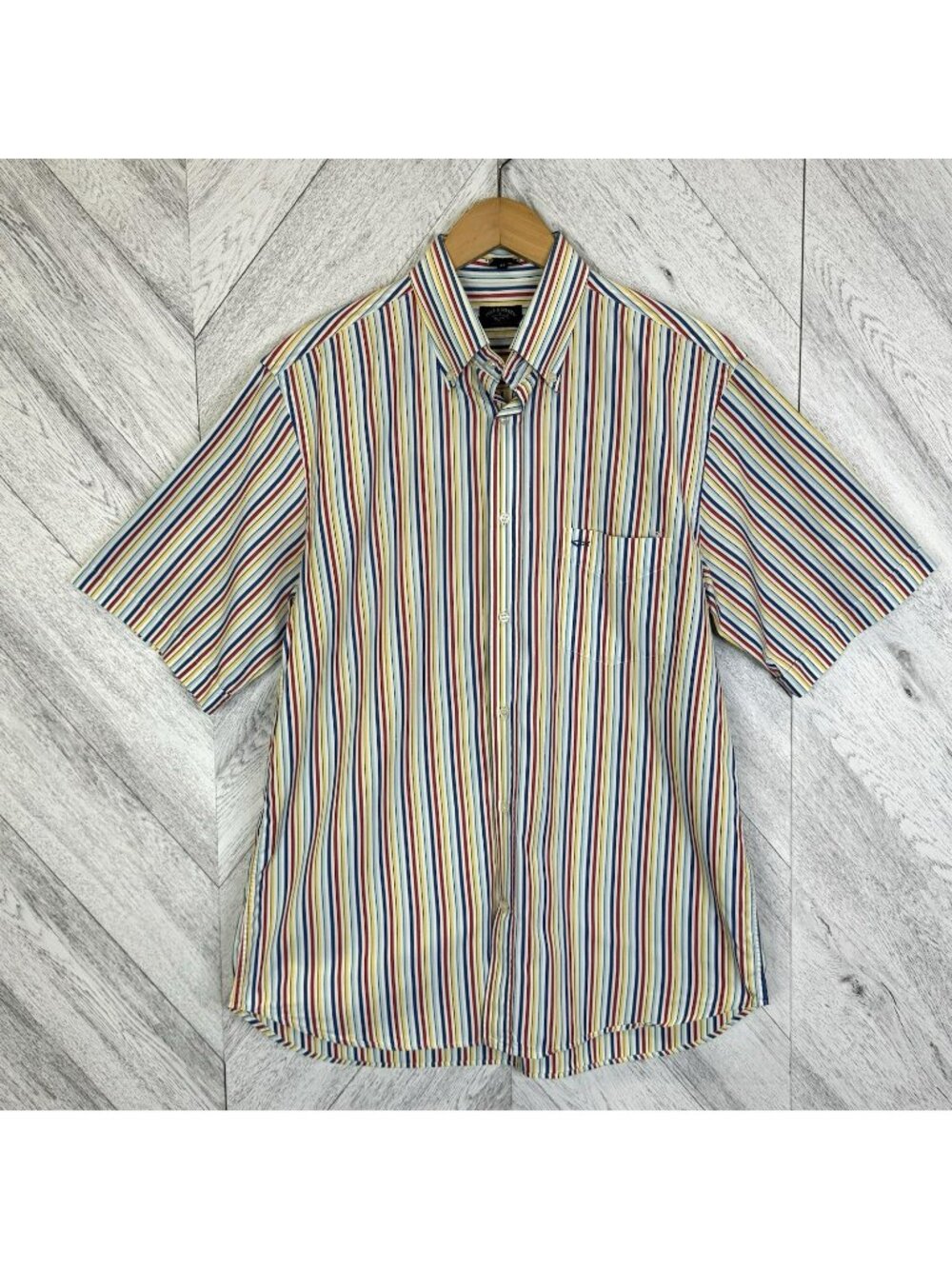 Paul & Shark Shirt Mens 42 XL Multicolor Striped Short Sleeve Button Front Italy